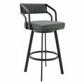 Gfancy Fixtures 30 in. Timeless Slate Grey Faux Leather Silver Finish Swivel Counter Stool GF3679980